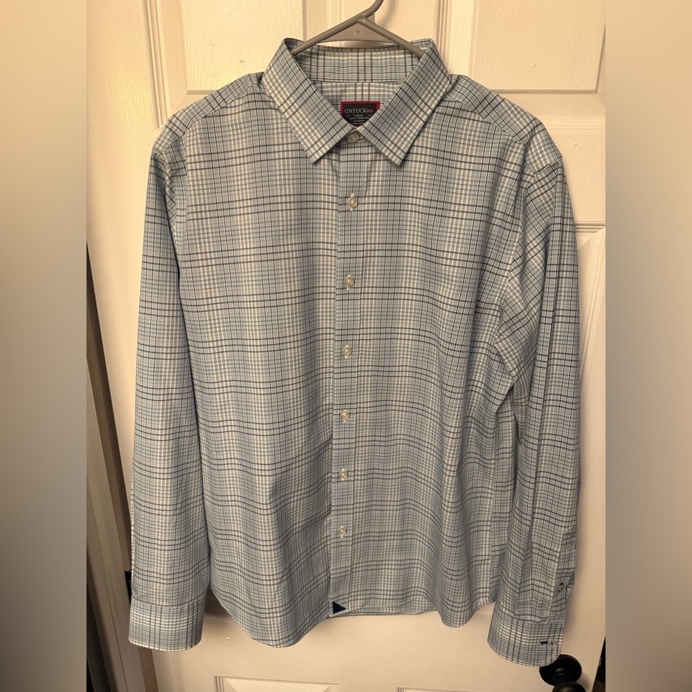 UNTUCKit Men's Light Blue Checkered Shirt